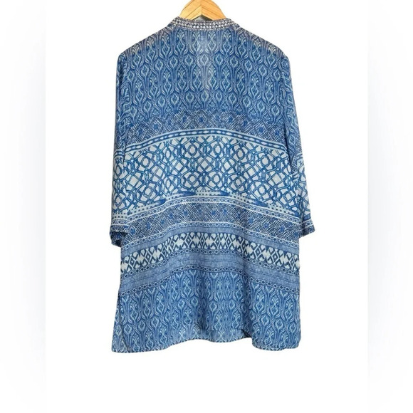 Chico’s Mixed Print Embellished Tunic Size 3 or XL Shiny Beads Sequins Stones - Picture 4 of 8